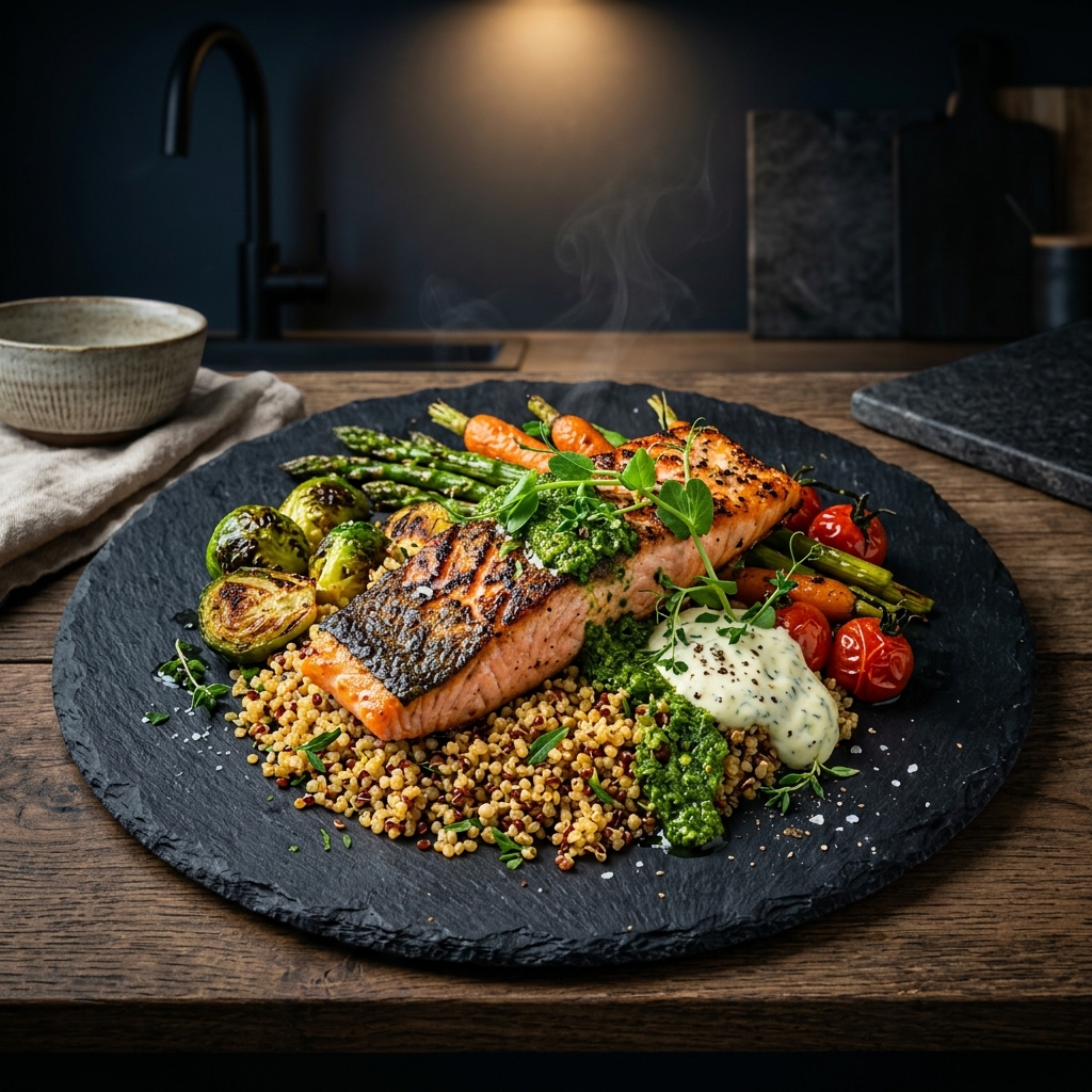 Balanced meal plate representing practical AI meal planning